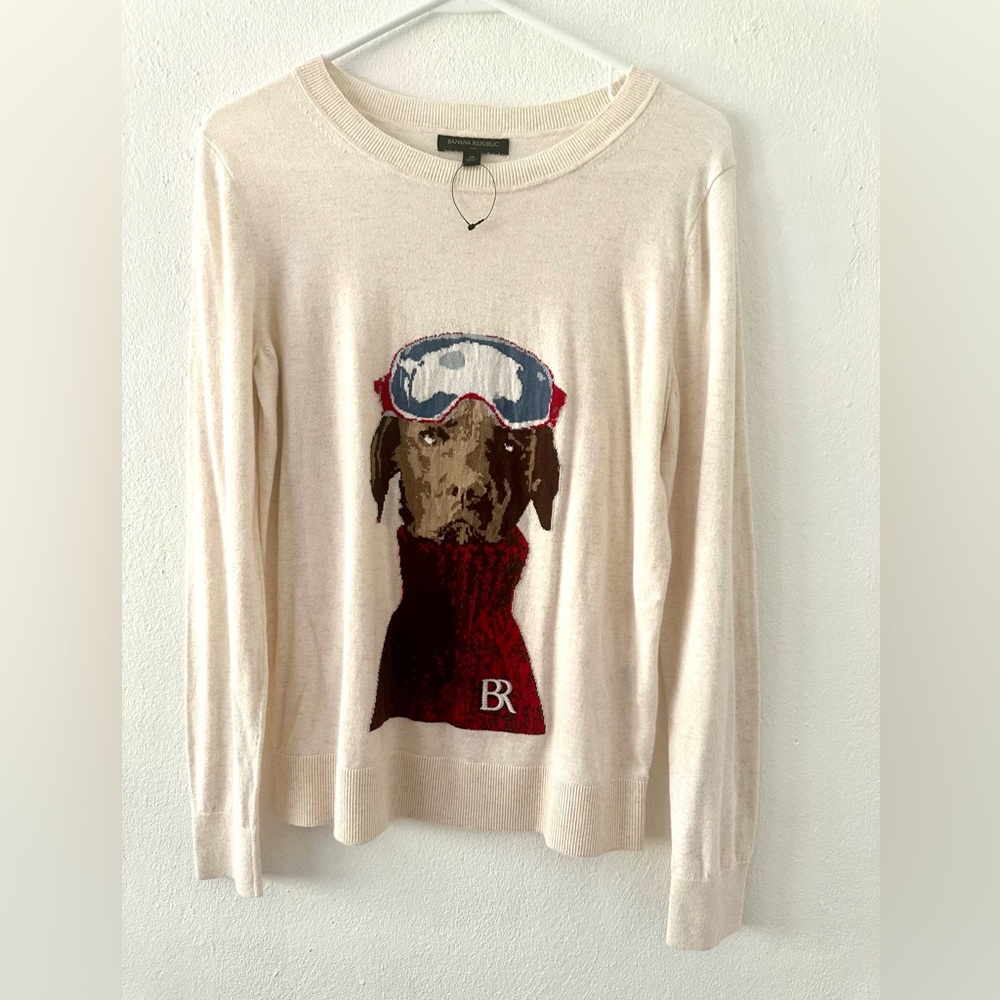 Banana Republic Pilot Aviator Dog Intarsia 100% Cotton Sweater Size M. LIKE NEW!